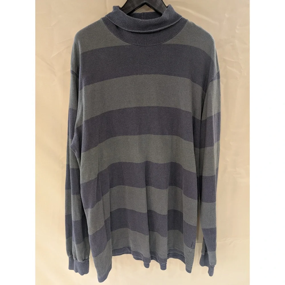 VTG Polo Ralph Lauren Striped Turtleneck Mens‎ XL Gray Blue Long Sleeve Cotton